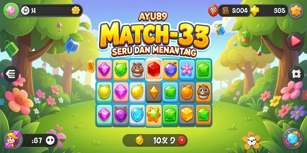 Tampilan screenshot AYU89 menunjukkan gameplay seru game Match-3.