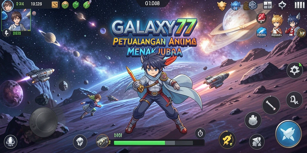 Gambar tampilan gameplay seru dalam GALAXY77 dengan karakter anime.