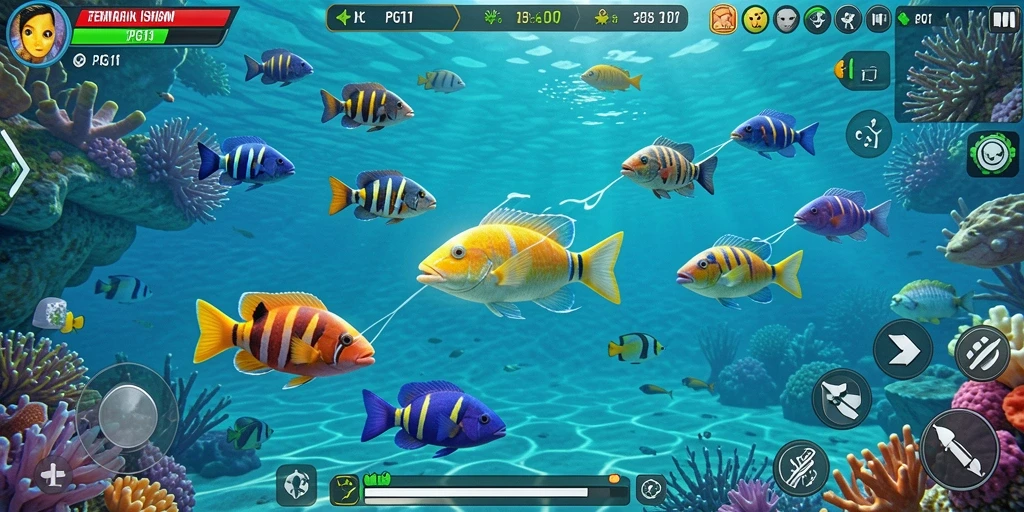 Screenshot PG11 menunjukkan aksi menembak ikan yang seru dan grafis yang memukau.