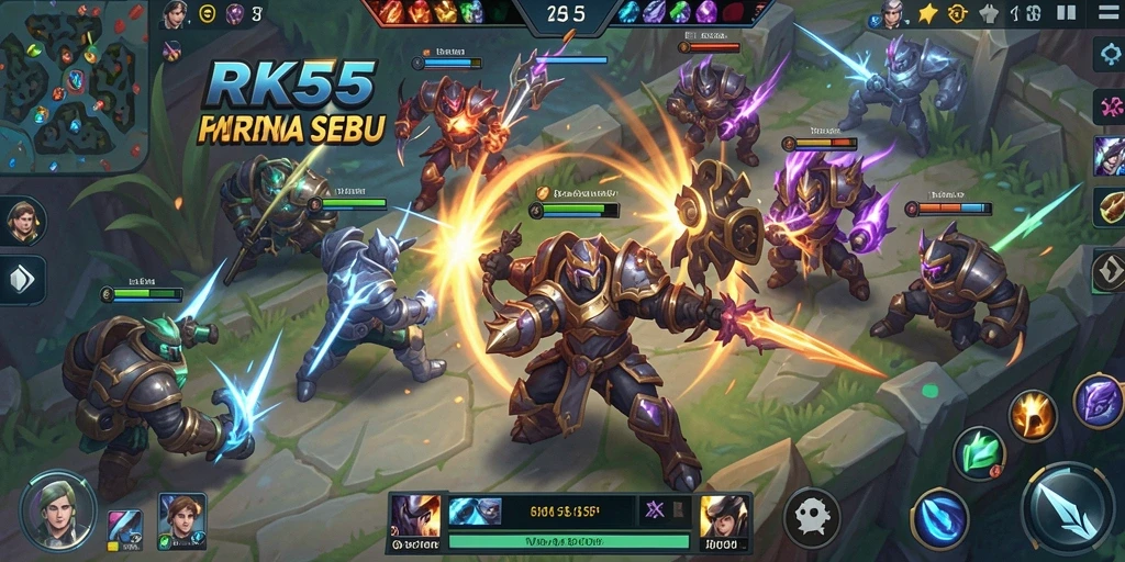 Screenshot RK55 menampilkan aksi seru dalam permainan MOBA.