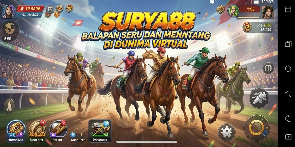 Screenshot dari gameplay <strong>SURYA88</strong> yang menunjukkan aksi balapan seru.